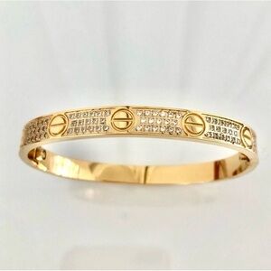 Pave Diamond Stainless Steel Love Screw Bangle Bracelet with Screwdriver in GOLD